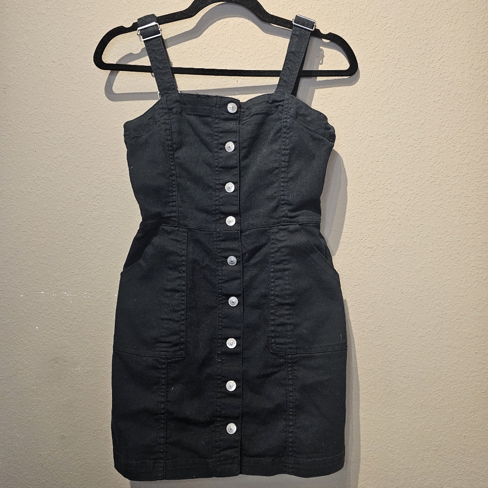 Divided Black Denim Overall Mini Dress with Buttons Size 4